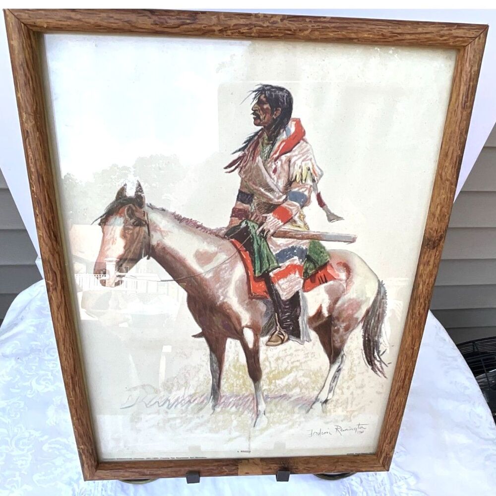 Frederic Remington 1901 Indian on a Horse Print framed Lithograph 1956 1 of 6